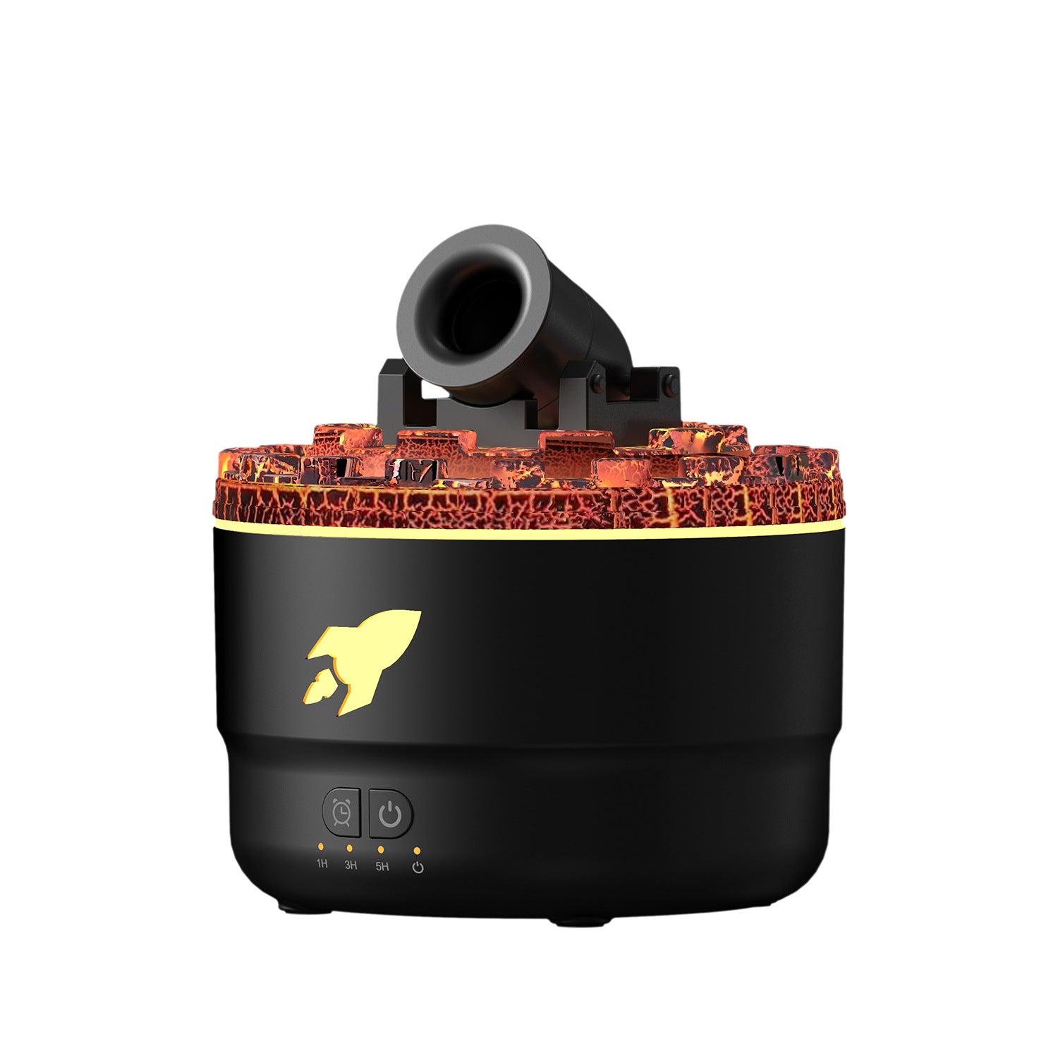 Black Volcano aroma diffuser with red lava-texture mist ring and USB outlet
