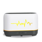 White aroma diffuser with mist controls and waveform light graphic