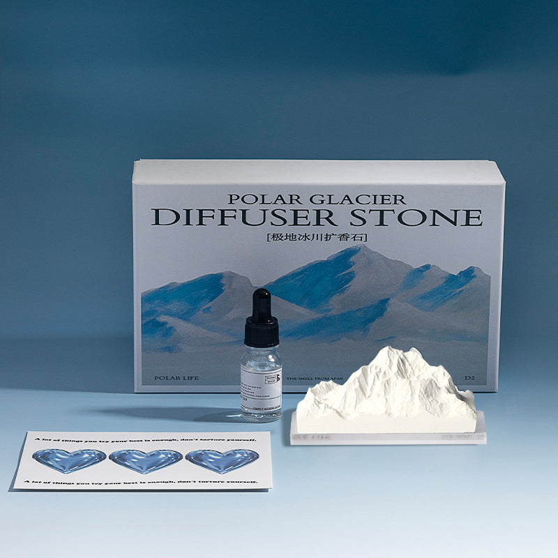 Natural stone crystal diffuser box with two dropper bottles and mountain stone