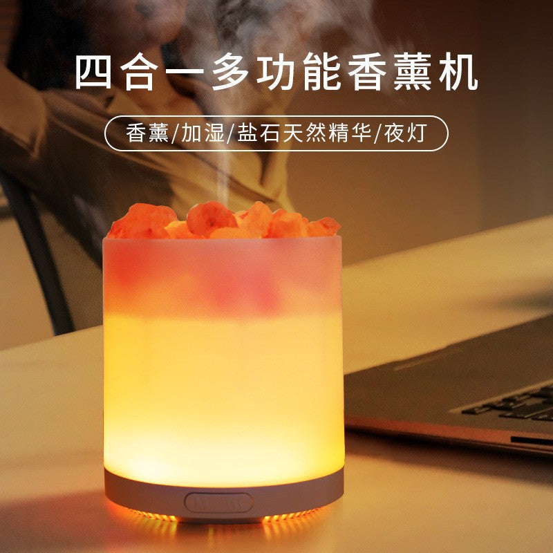 White salt crystal diffuser with orange and yellow flame-style glow