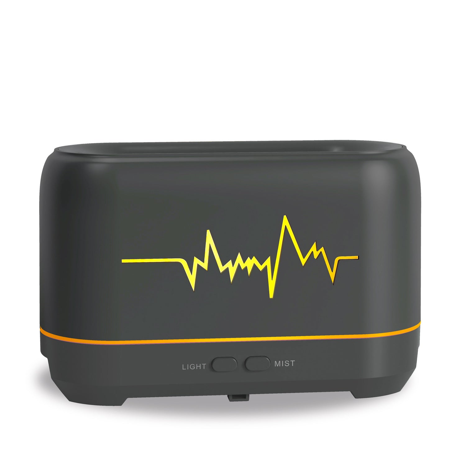 Black aroma diffuser with mist controls and waveform light display