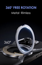 Rimless magnetic phone case with metal frame and large circular stand ring