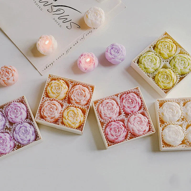 Rose-scented candle gift box with pastel rose-shaped candles in assorted colors
