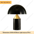 Black and gold glass mushroom table lamp, large size with dome shade