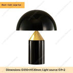 Black and gold glass mushroom table lamp, large size with dome shade