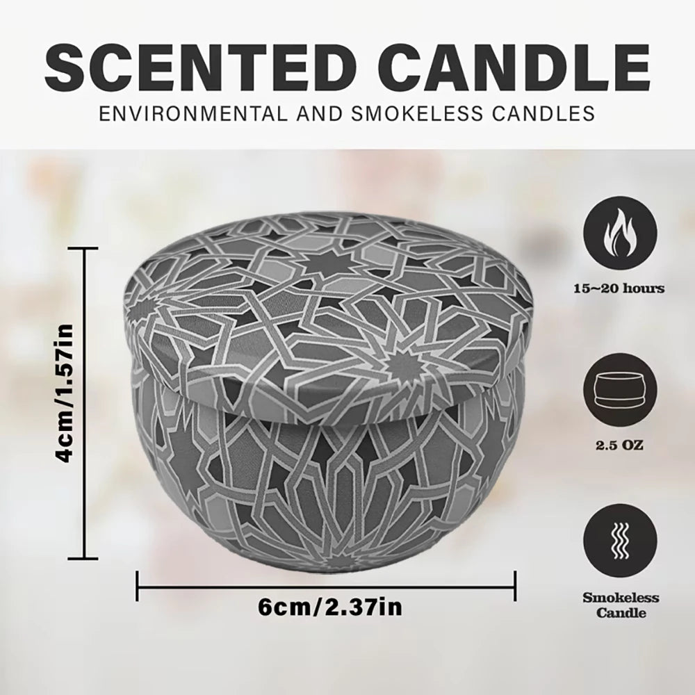 Smokeless scented candle tin, 6cm diameter; 15–20 hours burn time