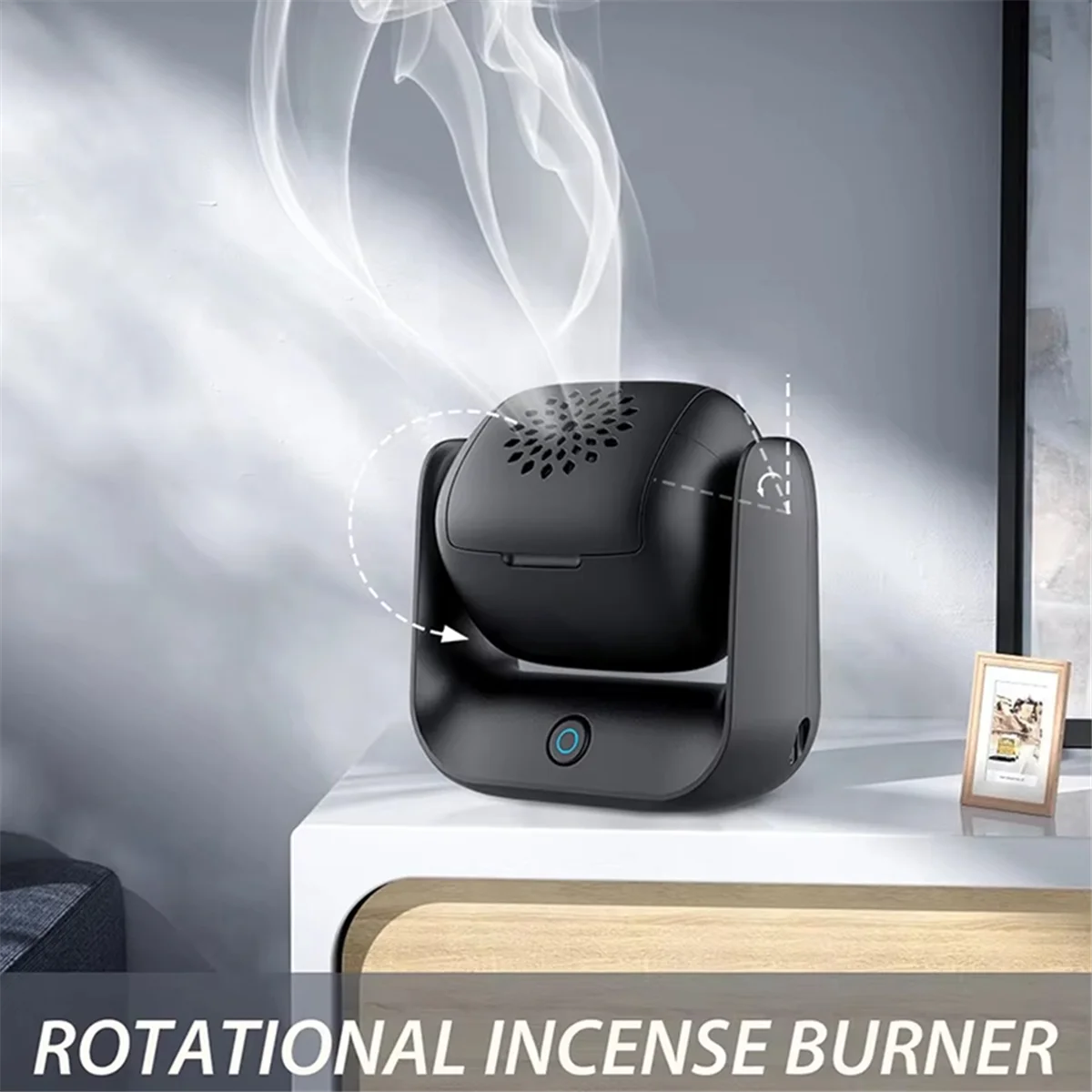 Rotatable electric bakhoor burner, black top vent and rising smoke