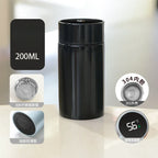 200ml compact smart thermos, black body with digital temperature display on lid.