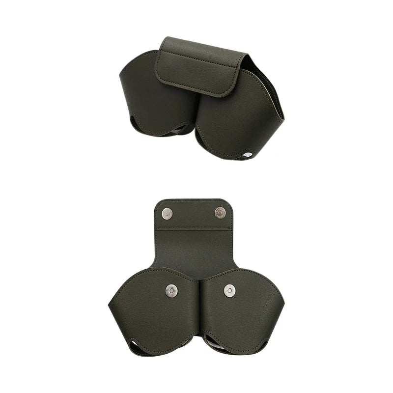 Dark green PU ear-cover case with top flap and two side guards, snap details