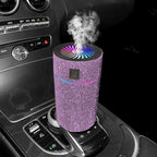 Pink glitter car aroma diffuser with purple top light fan and vapor