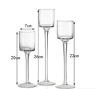 Tall glass candle holders set of 3: 20/26/23 cm heights, 7 cm cup width