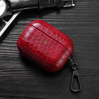 Ruby red crocodile-grain AirPods case with keyring
