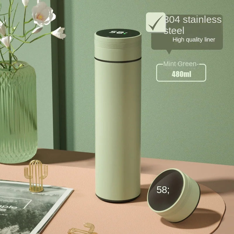 480ml mint green smart thermos flask with lid and matching side cup