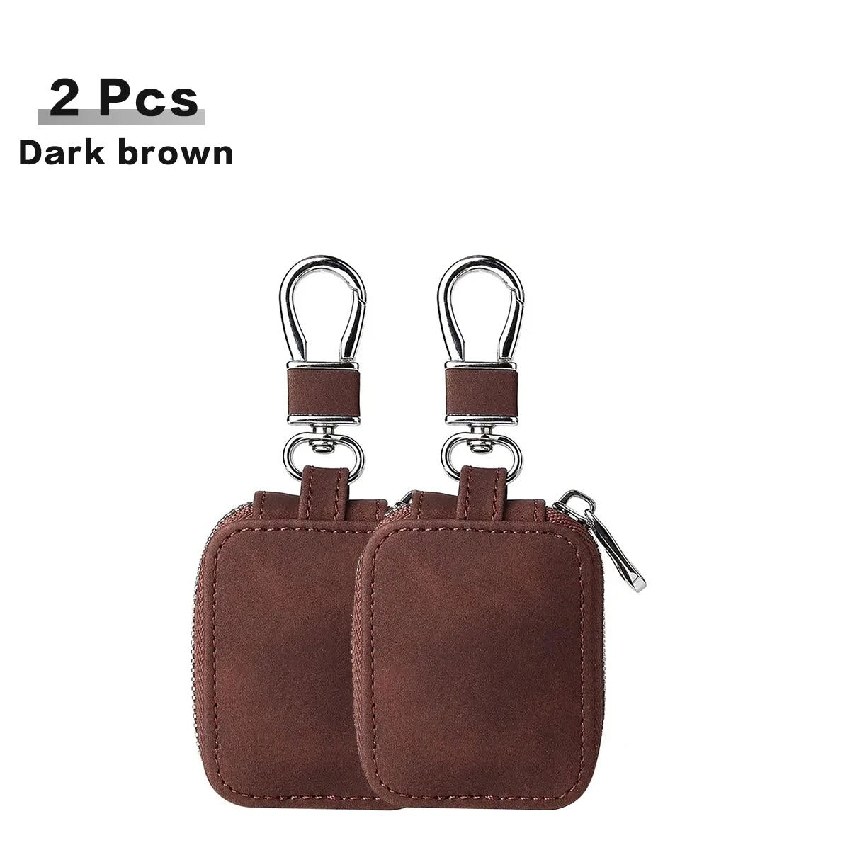 Leather AirPods travel case, dark brown twin pack with two keyrings and metal clasps