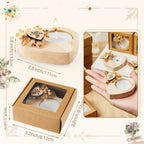 Single heart-shaped scented candle favor with wooden holder, floral charm, gift box