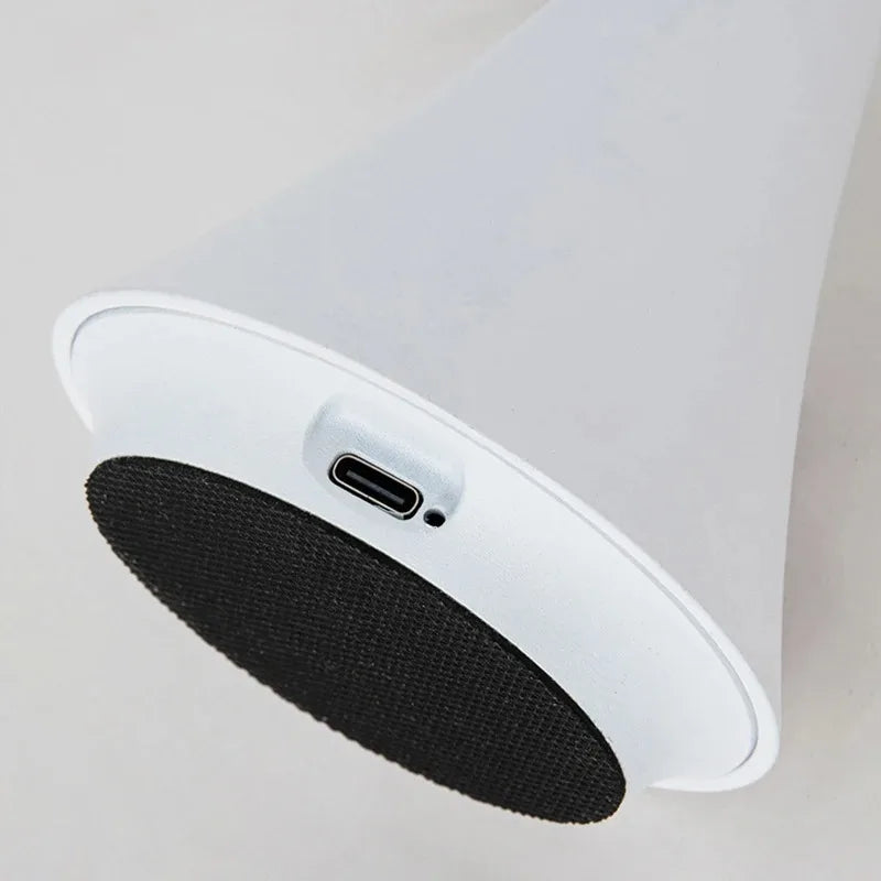 Pearl white cordless mushroom lamp base showing Type‑C charging port and anti-slip textured pad.