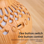 Wood grain mini vase humidifier close-up of side control opening