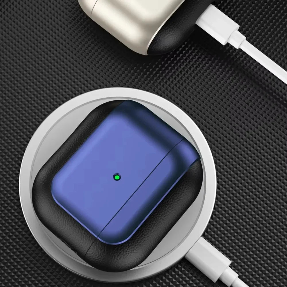 Blue plated lanyard AirPods case inside view with white cable and protective ring
