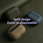 Split cowhide leather AirPods case design in dark green and tan