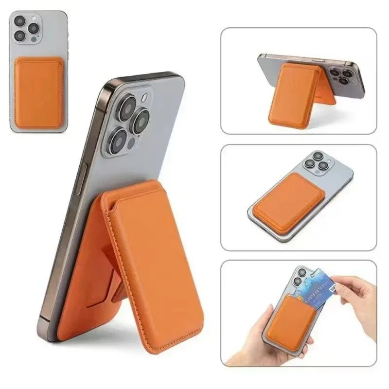 Hide stand wallet in orange, leather-look card slot for phone case