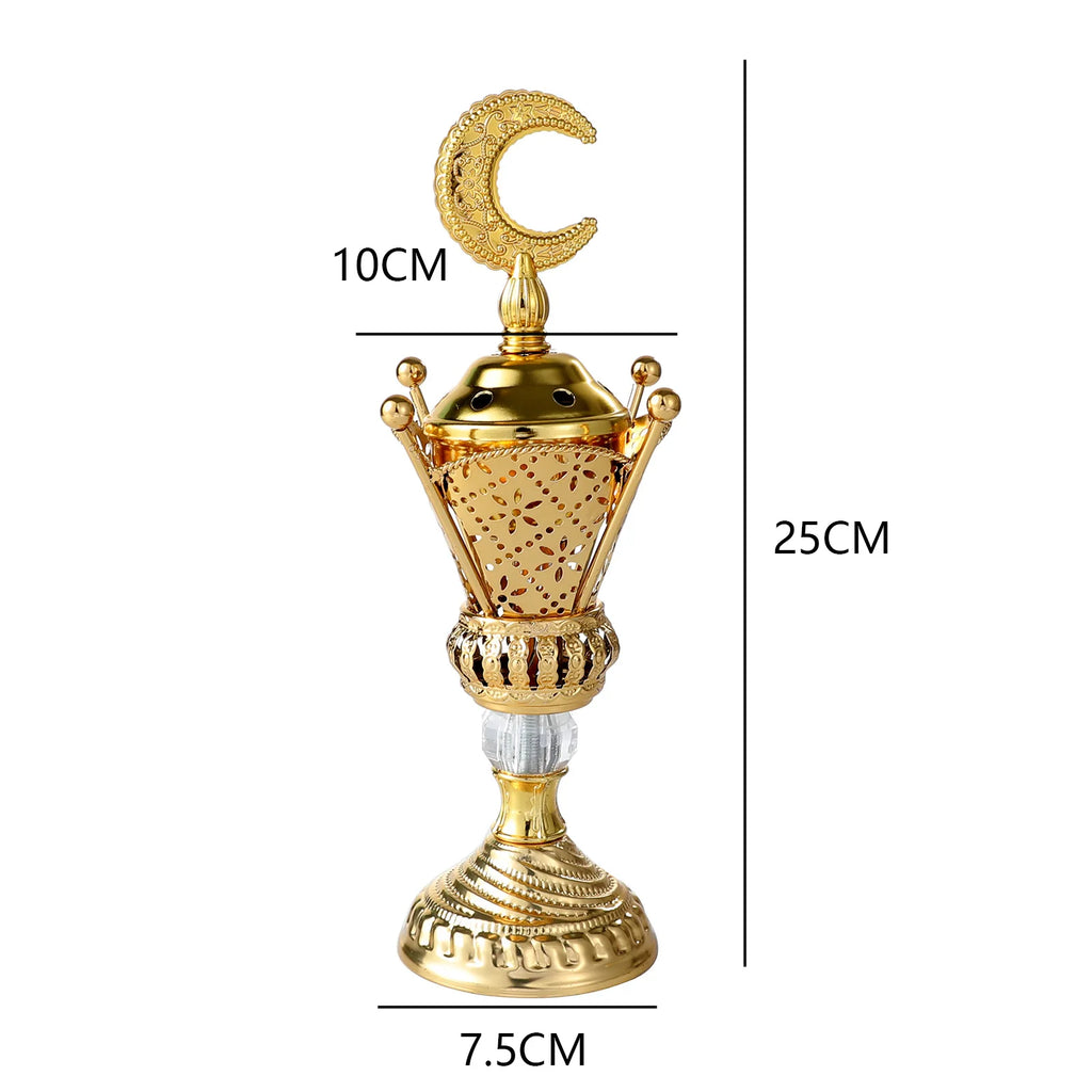 Golden charcoal mabkhara size: 25cm high, 10cm wide, 7.5cm base