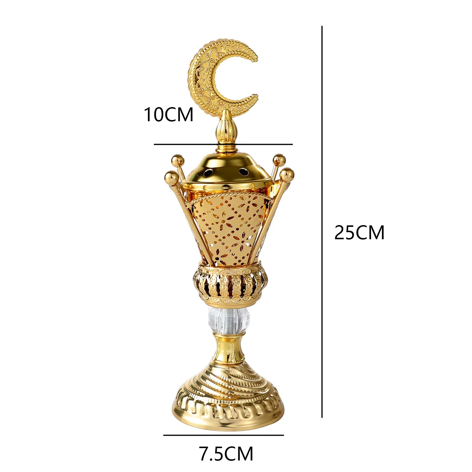 Golden charcoal mabkhara size: 25cm high, 10cm wide, 7.5cm base