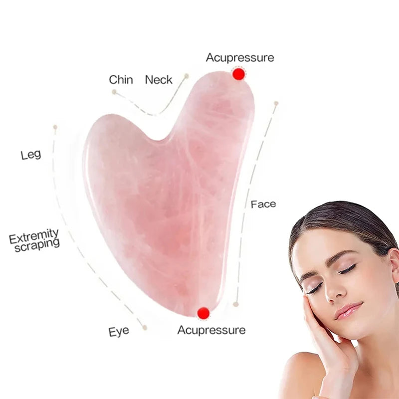 Rose quartz gua sha stone with curved teardrop shape for face massage