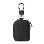 Leather AirPods travel case, black single with keyring loop and small zipper pull