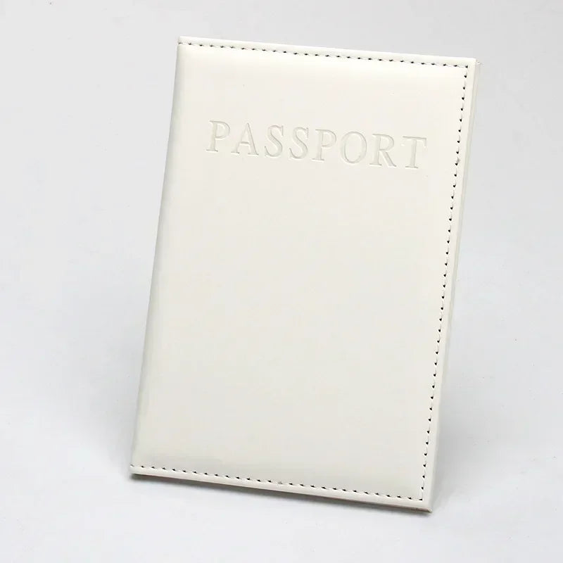 Ivory pearl classic travel passport sleeve with “PASSPORT” text and border
