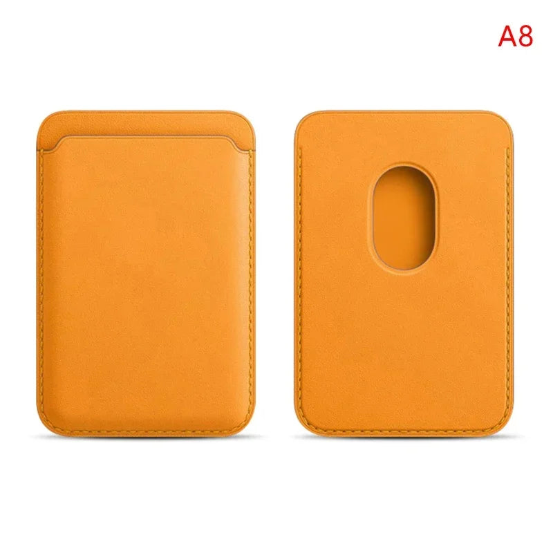 Magnetic wallet, orange leather-style cover with oval magnetic contact window