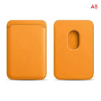 Magnetic wallet, orange leather-style cover with oval magnetic contact window