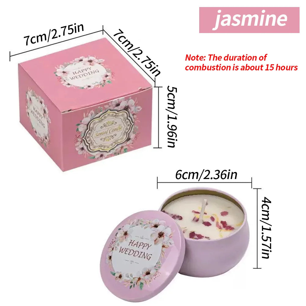 Jasmine floral aromatherapy candle, pink patterned tin with lid and wax