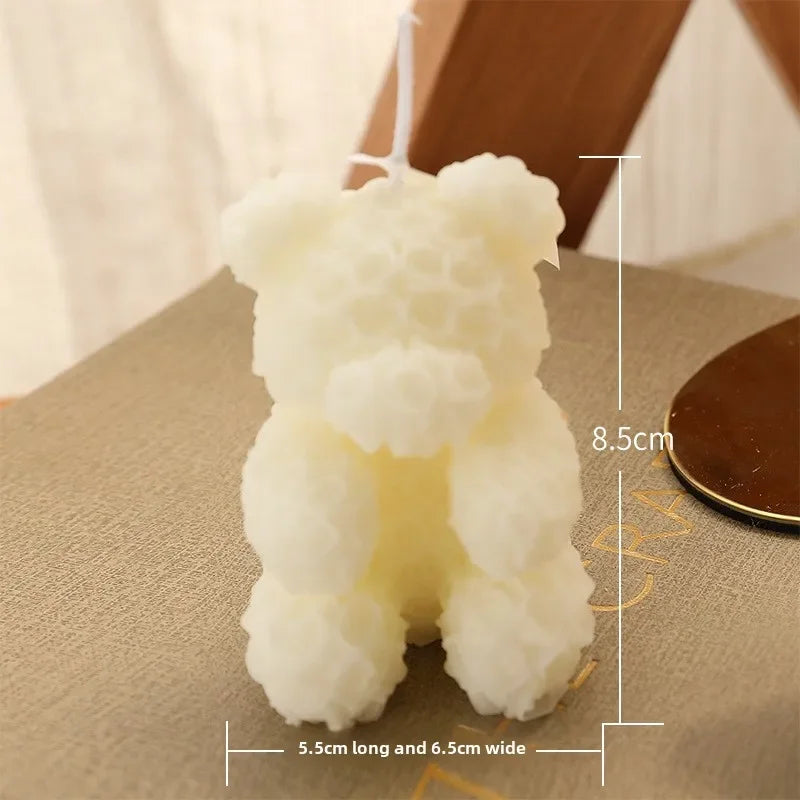 Ivory white rose bear scented candle with white wick, size 8.5cm height (approx.)