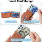 MagSafe wallet stand with brown card slots and visible card pocket on phone