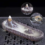 Backflow incense cone refill set with multiple burning cones and smoke stream