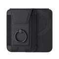 Black magnetic card wallet with ring clasp and front card pocket