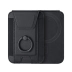 Black magnetic card wallet with ring clasp and front card pocket