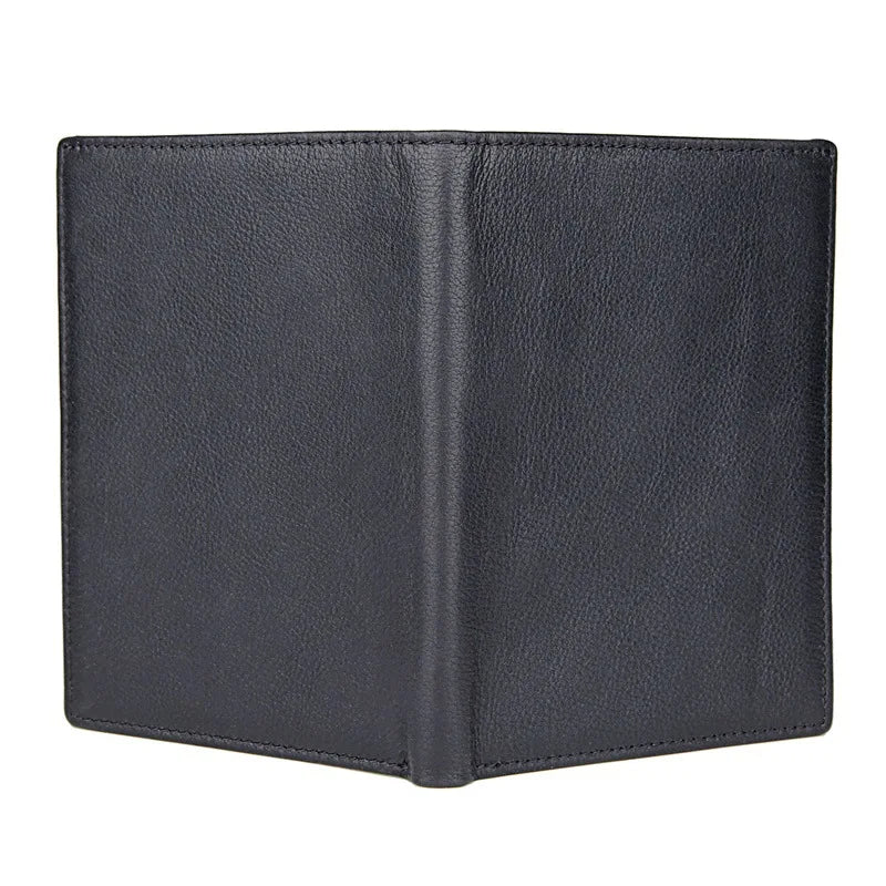 Compact travel document wallet, dark midnight black, smooth leather-like finish.