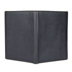 Compact travel document wallet, dark midnight black, smooth leather-like finish.