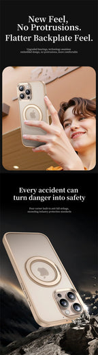 Pearl white phone case with rotating MagSafe ring and raised camera protection