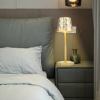 Champagne gold touch lamp with ripple shade and warm glow