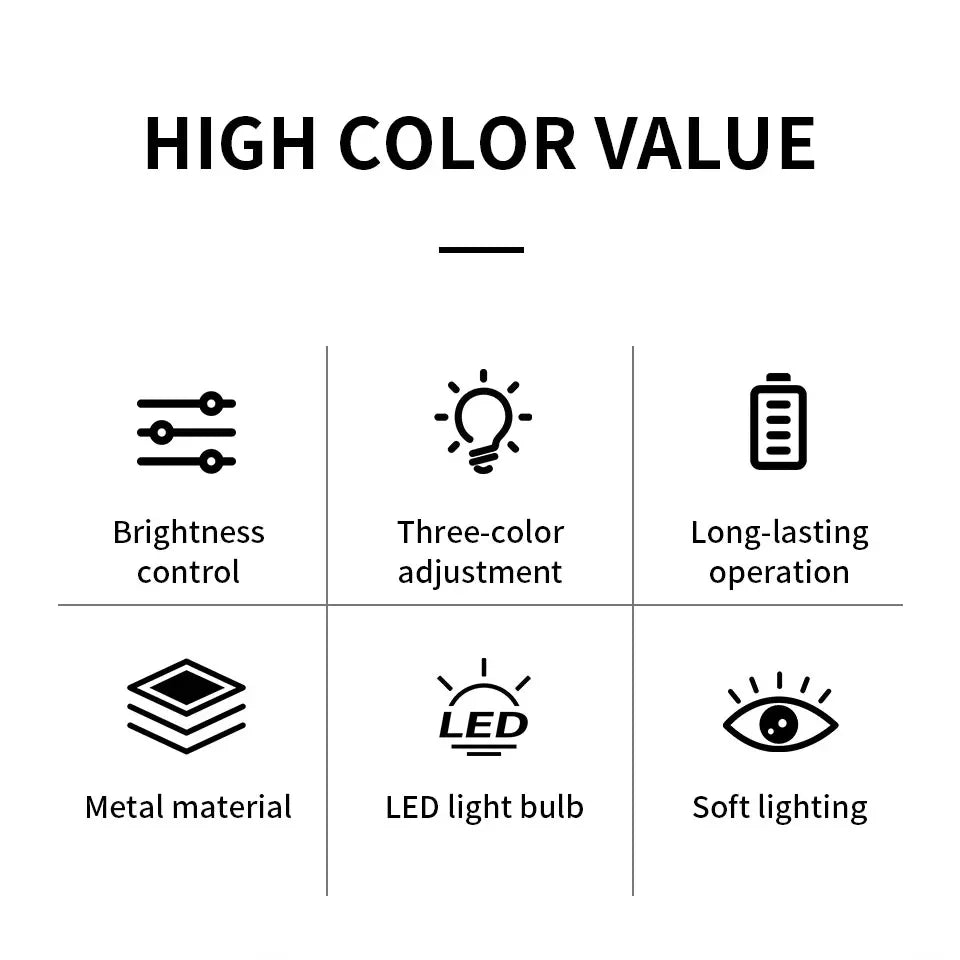 Black wireless touch table lamp features graphic: three-color adjustment