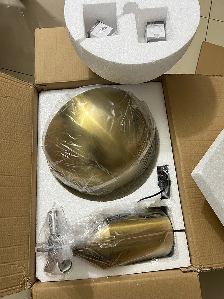 Nordic LED table lamp in box, gold mushroom lamp head and cylindrical stem