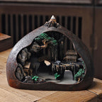 Misty Peaks backflow incense burner, arched landscape with green pine tree details