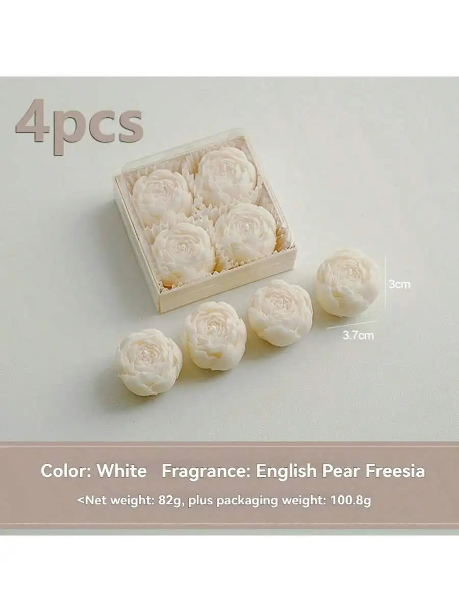 Rose Petal Soy Wax Candle Gift Set (White): 4 rose-flower soy candles in box