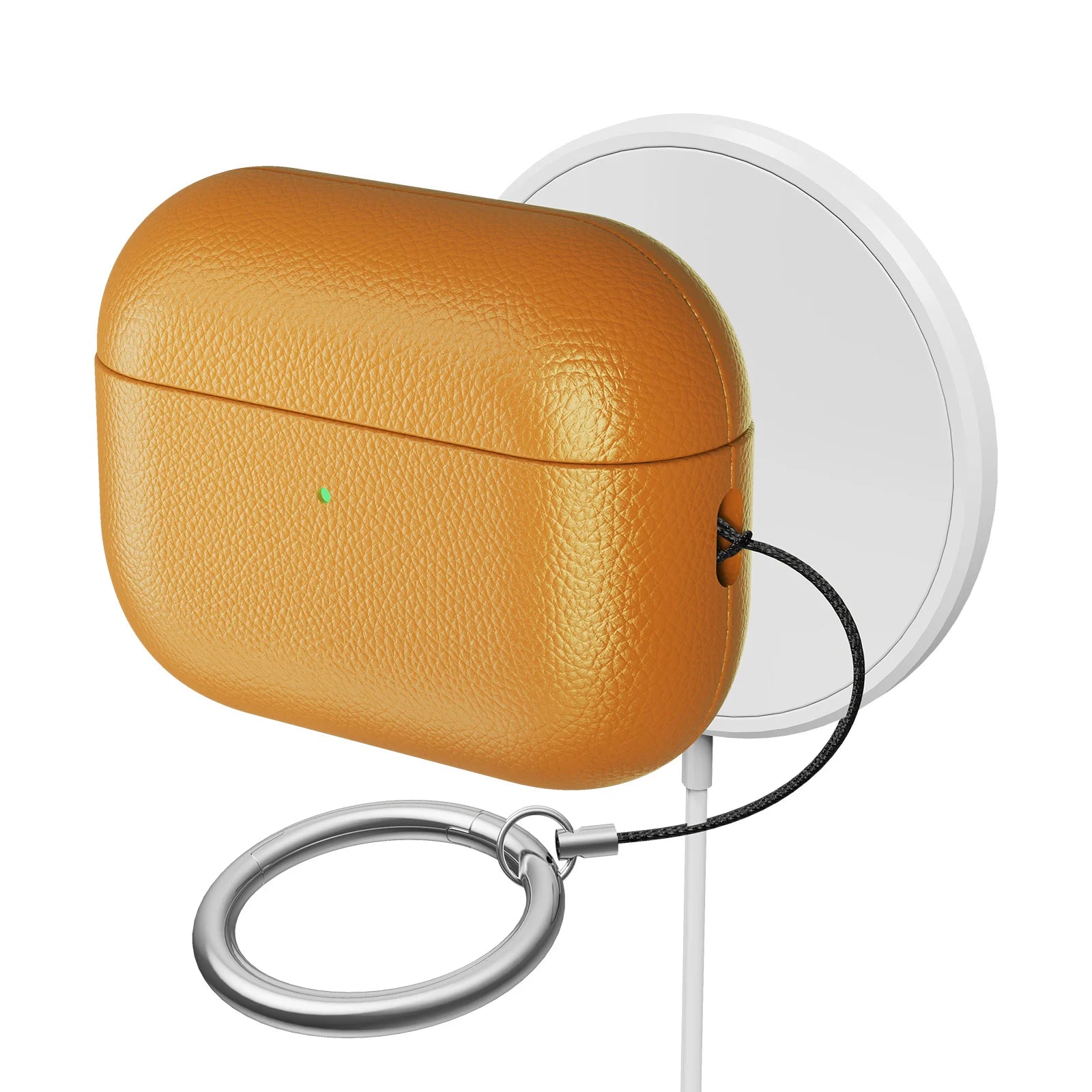 Champagne Gold AirPods Pro 3 case on charging dock, open view