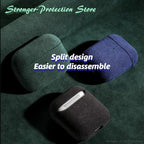 Italian suede AirPods case, Emerald Sage color, split-style closure, side view