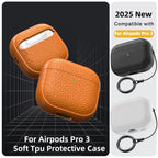 Orange leather-pattern AirPods Pro case with textured finish and keyring attachment