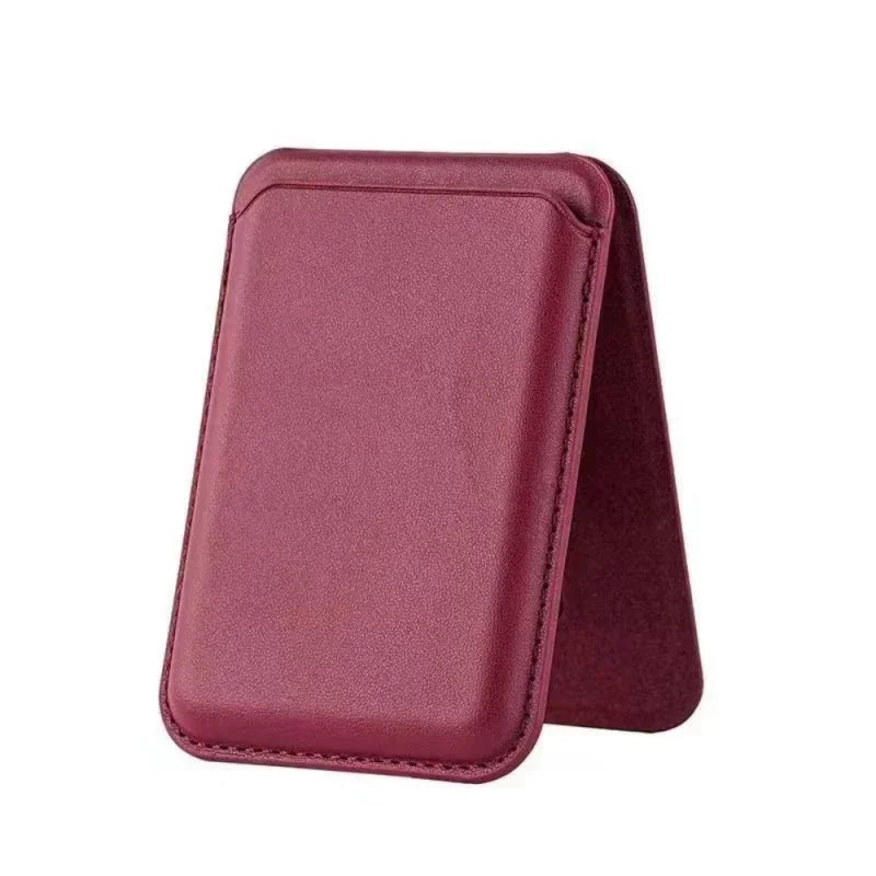 Bastion magnetic stand wallet, burgundy textured leather with stitched corners