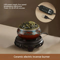 Ceramic electric incense warmer with USB-powered control remote for temperature settings